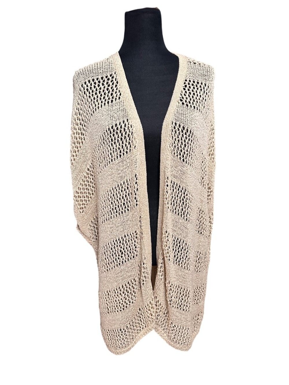 Guess Cardigan S Open Beige Tan Open Knit Short Sleeve Women Oversized